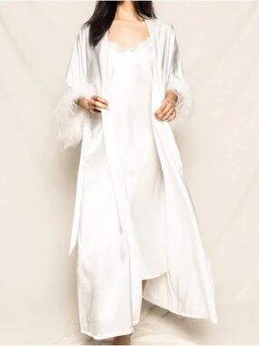 Night Satin Feather Trim Robe